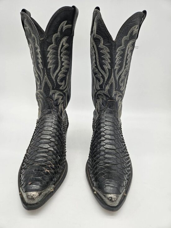 Vintage DAN POST Python Belly Cut Cowboy Boots Black sz 11.5D Made in USA